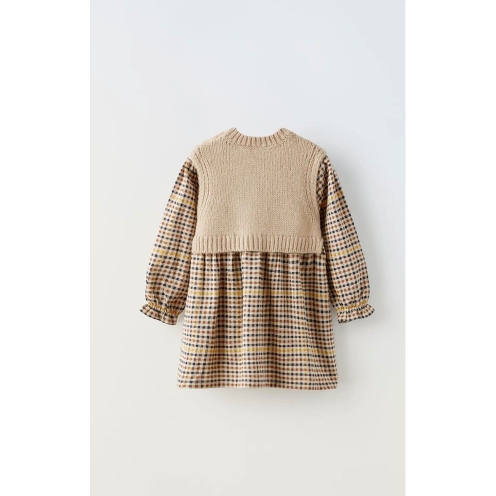 Zara Kids Plaid Layered Sweater Vest Dress age 4-5 years Tan Brown 2582/462
